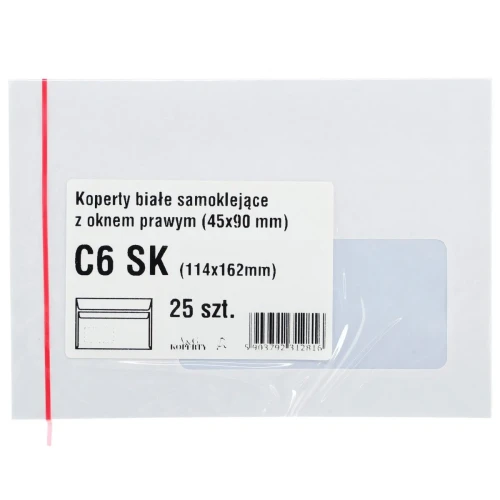 Koperta C6 biała okno prawe [mm:] 114x162 WZ Eurocopert (b15d15) 25 sztuk
