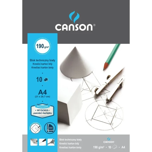 Blok techniczny A4 biały 190g 10k [mm:] 210x297 Canson (400015145)