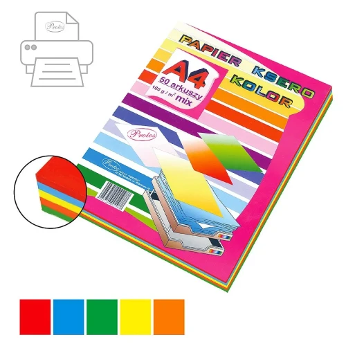 Papier kolorowy A4 mix 50k. 160g Protos