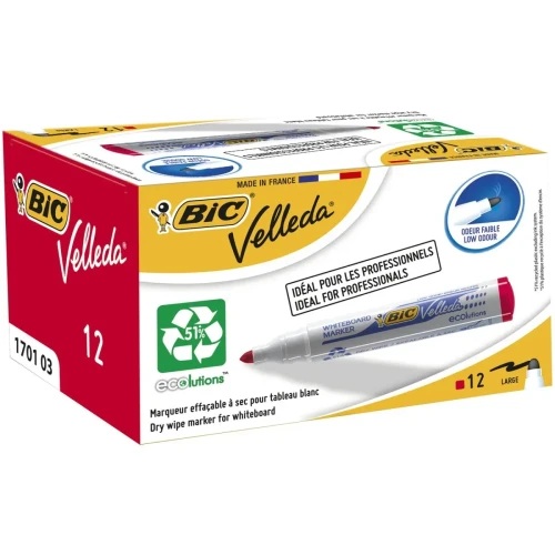 Marker suchościeralny Velleda Ecolutions 1701 wkład czerwony 1,5mm okrągła końcówka Bic (904939)