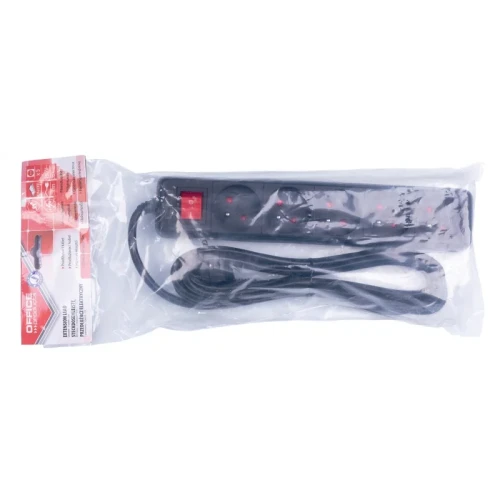 Przedłużacz OFFICE PRODUCTS, 5 gniazd, 3m, z uziemieniem i wyłącznikiem, czarny