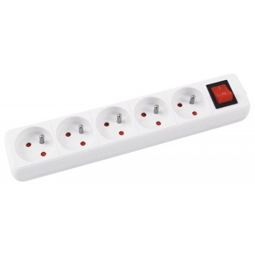 Przedłużacz OFFICE PRODUCTS, 5 gniazd, 5m, z uziemieniem i wyłącznikiem, biały