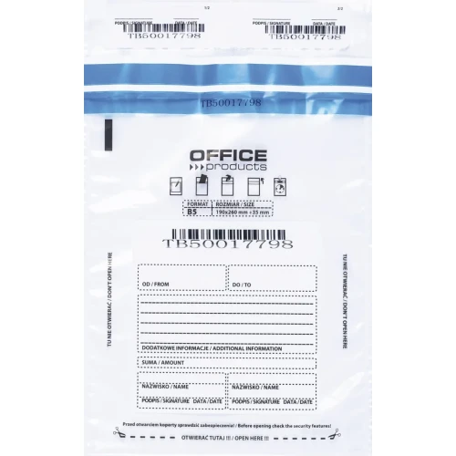 Koperta bezpieczna OFFICE PRODUCTS, B5, 190x260mm, 50szt., transparentna