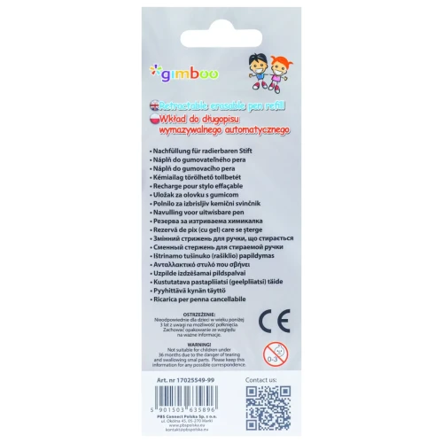 Wkład do długopisu wymazywalnego automatycznego GIMBOO, kosmos/potworki, 3 szt., blister, niebieski
