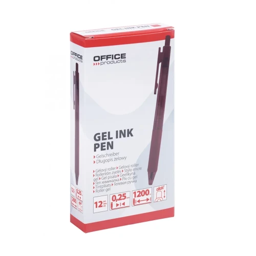 Długopis automatyczny żelowy OFFICE PRODUCTS,  gr. linii 0,25mm, dł. linii 1200m, czerwony