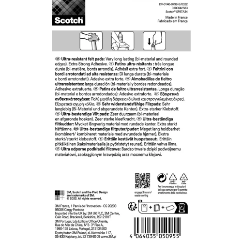 Ultra odporne podkładki filcowe SCOTCH, okrągłe, 22mm, 8 szt., czarno-białe