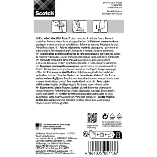 Miękkie podkładki z wełny SCOTCH, samoprzylepne, okrągłe, 17mm, 16 szt., beżowe
