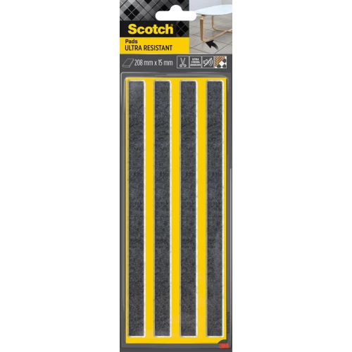 Ultra odporne podkładki filcowe SCOTCH, paski, 208x15mm, 4 szt., czarne