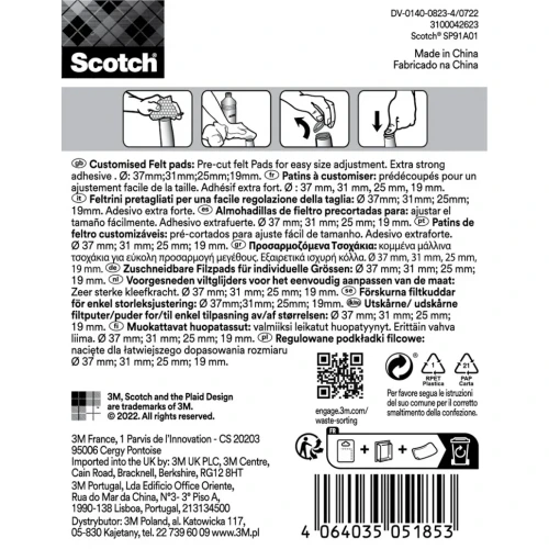 Regulowane podkładki filcowe SCOTCH, samoprzylepne, okrągłe, 19-37mm, 4 szt., beżowe
