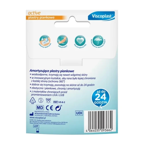 Plastry VISCOPLAST Active, piankowe, 2 rozmiary, 8 szt., kopertka