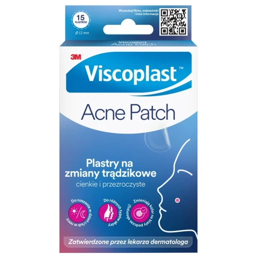 Plastry na zmiany trądzikowe VISCOPLAST-3M Acne Patch, Ø 12 mm, 15 szt., pudełko