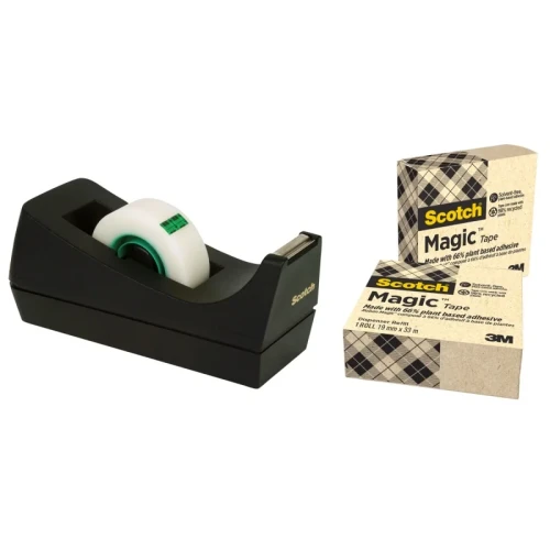 Taśma biurowa SCOTCH® Magic™ (9-1933R3C38), 66% kleju roślinnego, matowa, 19mm, 33m, 3szt., podajnik C-38 GRATIS