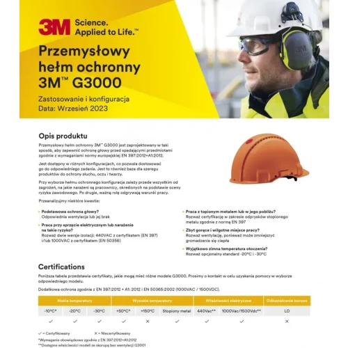 Hełm ochronny 3M, wskaźnik Uvicator, regulacja śrubowa, wentylowany, G3000NUV-GU, żółty