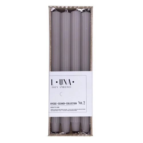 Świeca stołowa długa ryflowana DONAU HOME, 25x300 mm, 4 szt., szaro-popielata