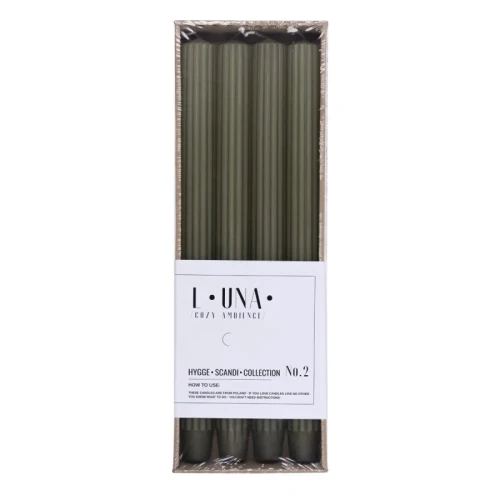 Świeca stołowa długa ryflowana DONAU HOME, 25x300 mm, 4 szt., khaki