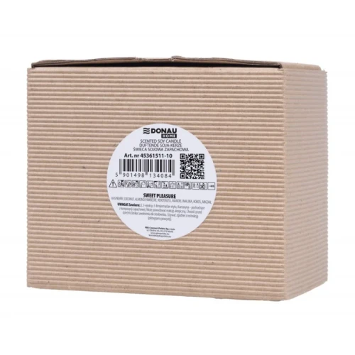 Świeca sojowa DONAU HOME, w szarym szkle, drewniana pokrywa i knot, Sweet Pleasure, 200g