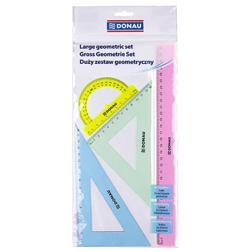 Zestaw geometryczny DONAU, duży, z linijką 30cm, zawieszka, mix kolorów