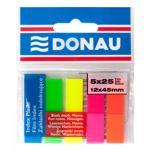 Zakładki indeksujące DONAU, PP, 12x45mm, 5x25 kart., mix kolorów