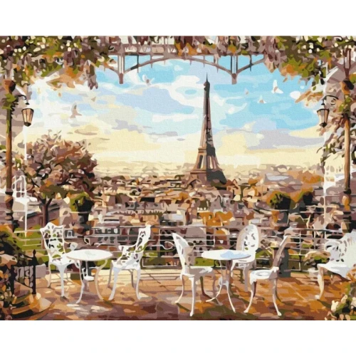 Malowanie po numerach BRUSHME, 40x50 cm, kawiarnia z widokiem na Wieżę Eiffla, 1 szt., w pudełku
