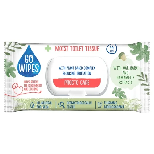 Papier toaletowy nawilżany GOWIPES Procto Care, z klapką, 44 szt.