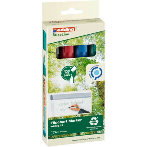 Marker do flipchartów e-31 EDDING ecoline, 1,5-3 mm, 4 szt., mix kolorów