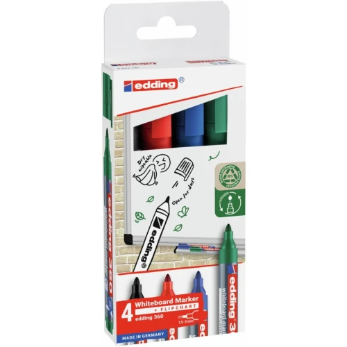 Marker do tablic suchościeralnych e-360 EDDING, 1,5-3 mm, 4 szt., mix kolorów