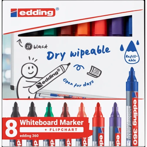 Marker do tablic e-360 EDDING, 1,5-3mm, 8 szt., mix kolorów