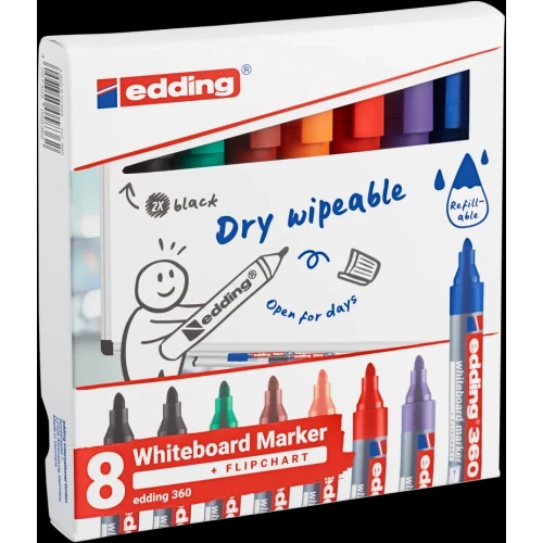 Marker do tablic e-360 EDDING, 1,5-3mm, 8 szt., mix kolorów