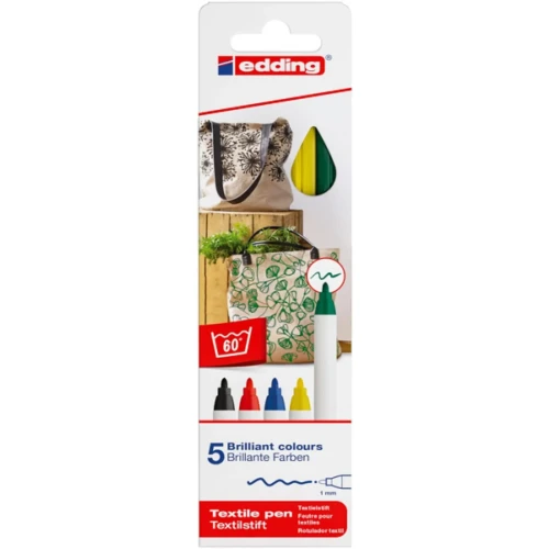 Pisak tekstylny e-4600/5 S EDDING, 1mm, 5 szt., pudełko, mix kolorów
