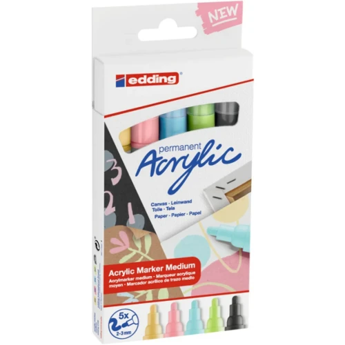 Marker akrylowy średni e-5100 EDDING, 2-3mm, 5 szt., mix kolorów pastel