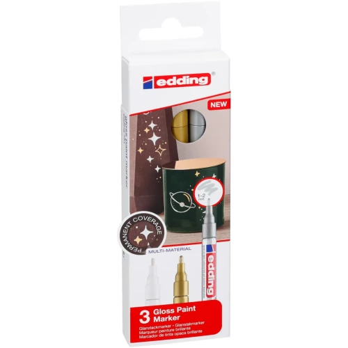 Marker olejowy błyszczący e-751 EDDING, 1-2mm, 3 szt., mix kolorów metalicznych
