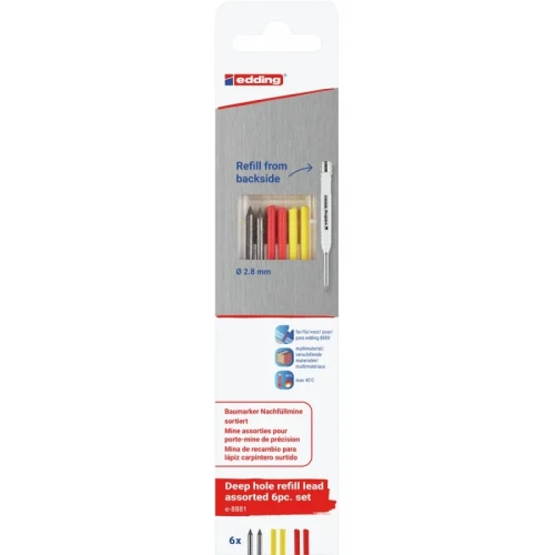 Wymienne wkłady e-8881 EDDING, do ołówka e-8880, 6 szt., blister, mix kolorów