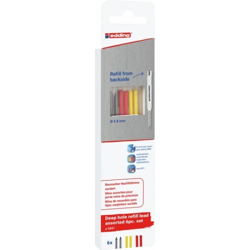 Wymienne wkłady e-8881 EDDING, do ołówka e-8880, 6 szt., blister, mix kolorów