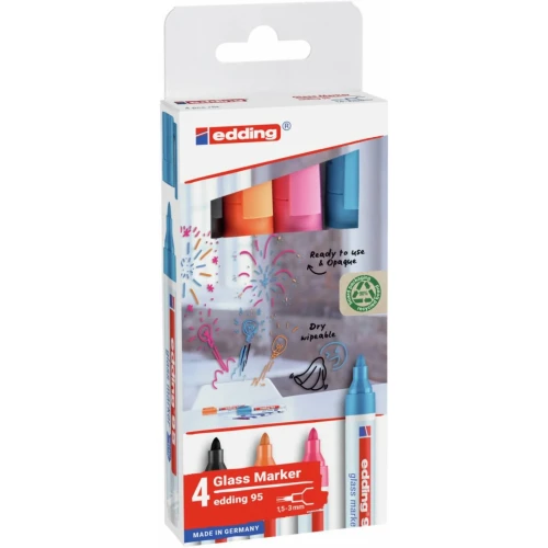 Marker do powierzchni szklanych e-95 EDDING, 1,5-3 mm, 4 szt., mix kolorów