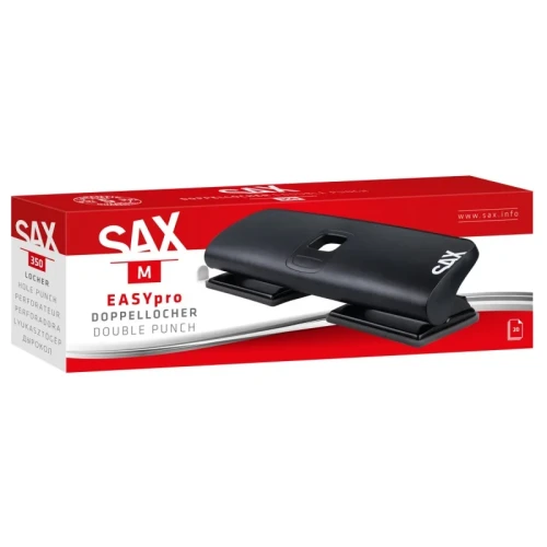 Dziurkacz SAX 350 EasyPro M Double, dziurkuje do 20 kartek, 4 otwory, czarny