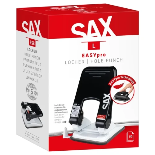 Dziurkacz SAX 558 EasyPro L, dziurkuje do 50 kartek, czarny