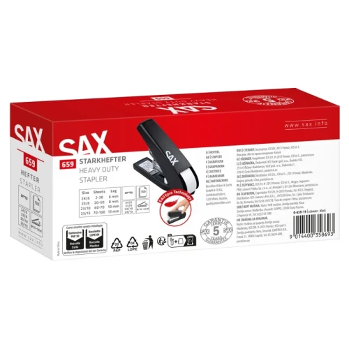 Zszywacz SAX 659 EasyPro XL, zszywa do 100 kartek, 24/6, 23/8-13, czarny