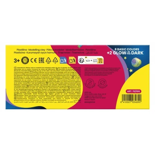 Zestaw plasteliny JOVI, 10x50g, 8 kolorów basic + 2 świecące w ciemności, mix kolorów