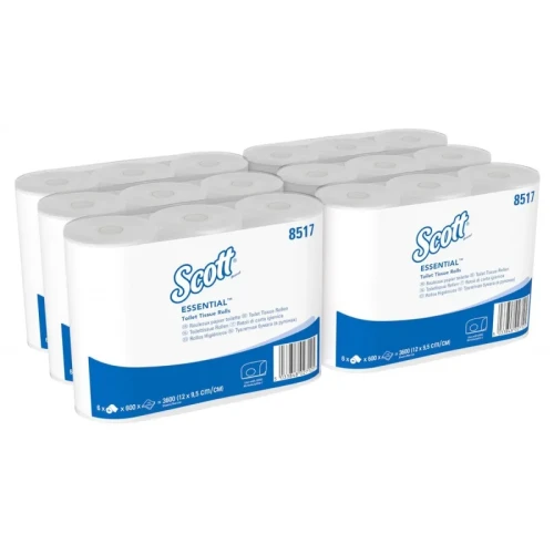 Papier toaletowy SCOTT Essential, 2-warstwowy, 6 rolek x 600 listków, biały