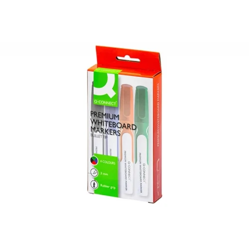 Marker do tablic Q-CONNECT Premium, gum. rękojeść, okrągły, 2-3mm (linia), 4szt., mix kolorów / KF26113