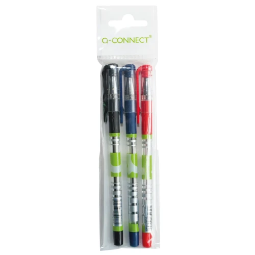 Długopis żelowo-fluidowy Q-CONNECT 0,5mm, zawieszka 3szt., mix kolorów