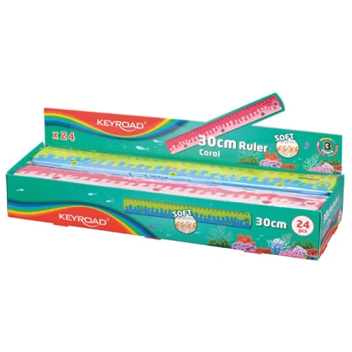 Linijka z uchwytem KEYROAD Coral, 30 cm, pakowane w display, mix kolorów