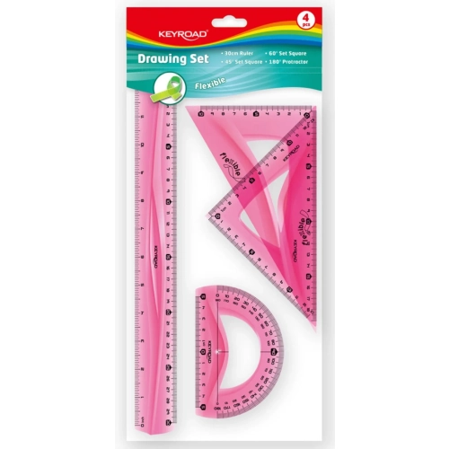 Zestaw geometryczny KEYROAD Flexible duży, z linijką 30cm, zawieszka, mix kolorów