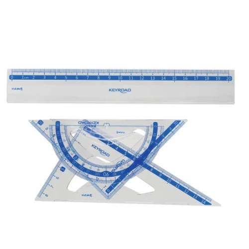 Zestaw geometryczny KEYROAD, z linijką 20cm, plastikowy, transparentny