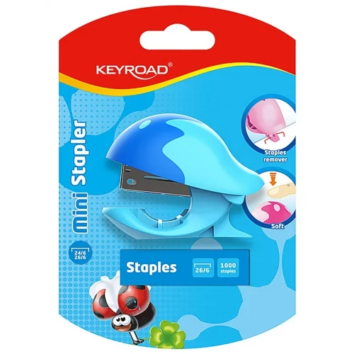 Zszywacz KEYROAD Mini + 1000 zszywek, blister, mix kolorów