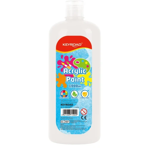 Farba akrylowa KEYROAD, 1000ml, butelka, biała