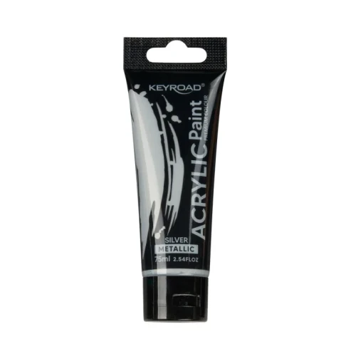 Farba akrylowa KEYROAD, metaliczna, 75ml, tubka, srebrna