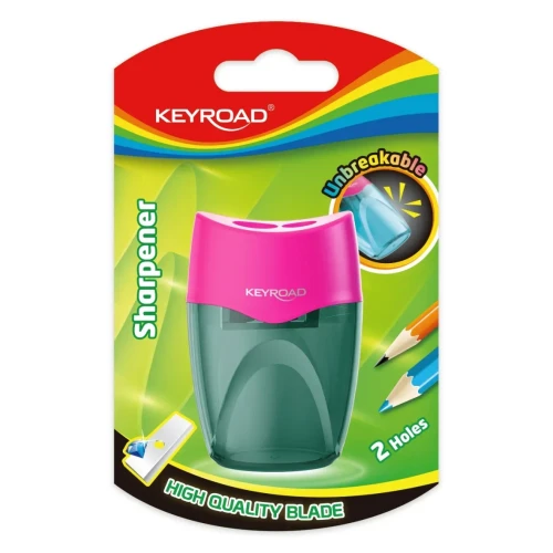 Temperówka plastikowa KEYROAD, nietłukąca, podwójna, z pojemnikiem, blister, mix kolorów