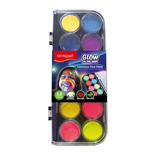 Farby do malowania twarzy KEYROAD Luminious, fluorescencyjne, 12 szt., mix kolorów