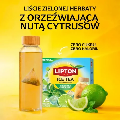 Herbata LIPTON, do parzenia na zimno, mięta i limonka, 10 torebek